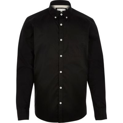 Black twill button down collar shirt